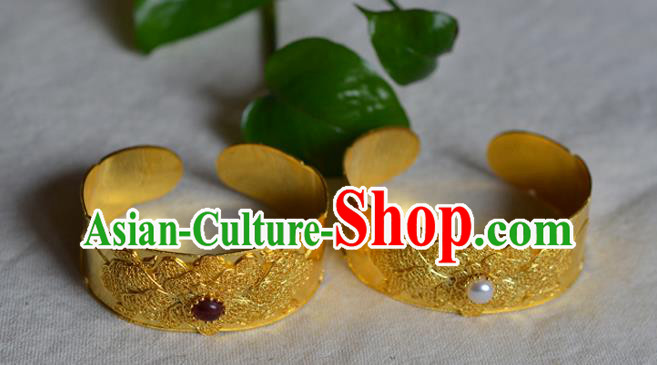 China National Bracelet Jewelry Traditional Handmade Qing Dynasty Filigree Peony Bangle Accessories
