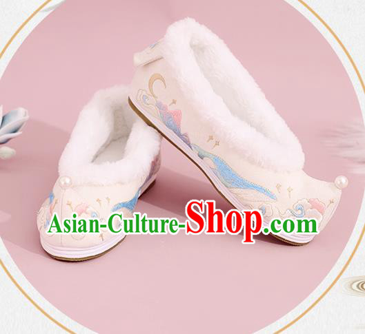 China Ming Dynasty Princess Shoes National Cloth Shoes Traditional Hanfu Shoes Winter Embroidered Shoes
