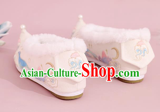 China Ming Dynasty Princess Shoes National Cloth Shoes Traditional Hanfu Shoes Winter Embroidered Shoes