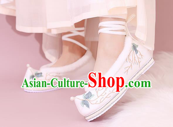 China Traditional Hanfu Shoes Embroidered Shoes White Cloth Shoes National Winter Shoes