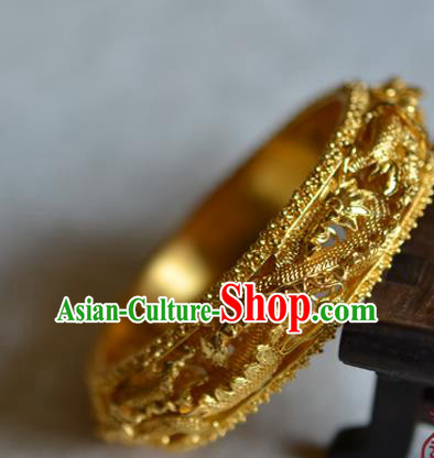 China National Filigree Golden Bracelet Jewelry Traditional Handmade Qing Dynasty Pearls Bangle Accessories
