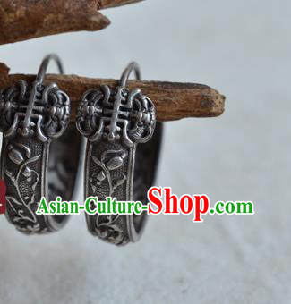 Chinese Ancient Empress Silver Ear Jewelry Traditional Retro Earrings Accessories