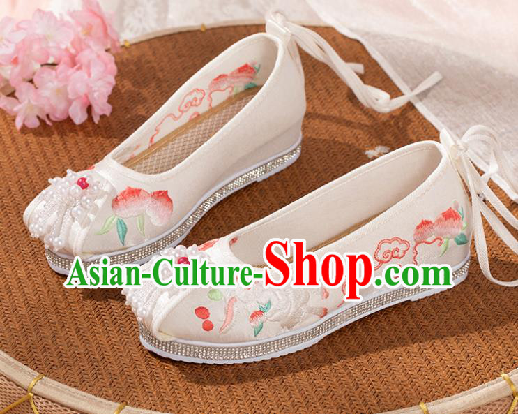 China Classical Dance White Cloth Shoes National Shoes Traditional Embroidered Shoe