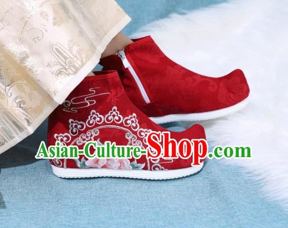 China National Red Cloth Shoes Traditional Hanfu Boots Embroidered Short Boots