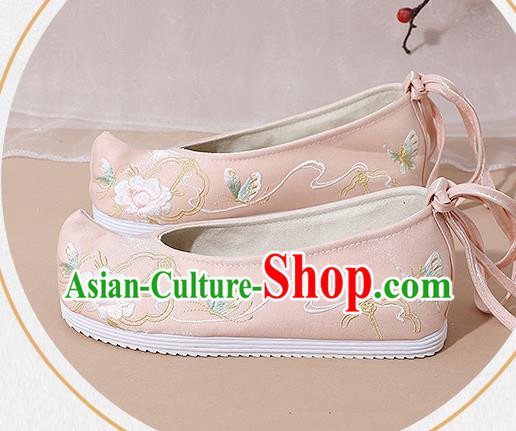 China Song Dynasty Young Lady Embroidered Shoes National Pink Cloth Shoes Traditional Hanfu Shoes