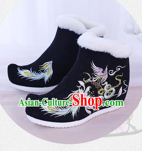 China National Winter Shoes Traditional New Year Shoes Embroidered Black Boots