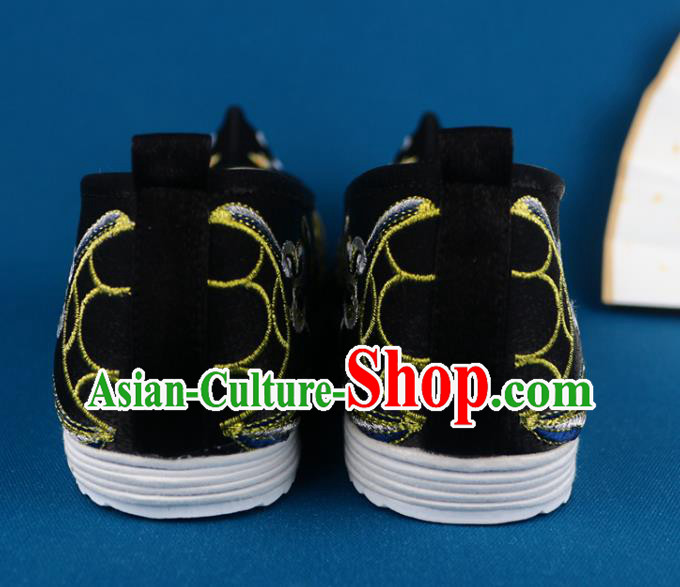 Chinese Handmade Men Shoes Embroidered Lion Shoes Traditional Black Cloth Shoes
