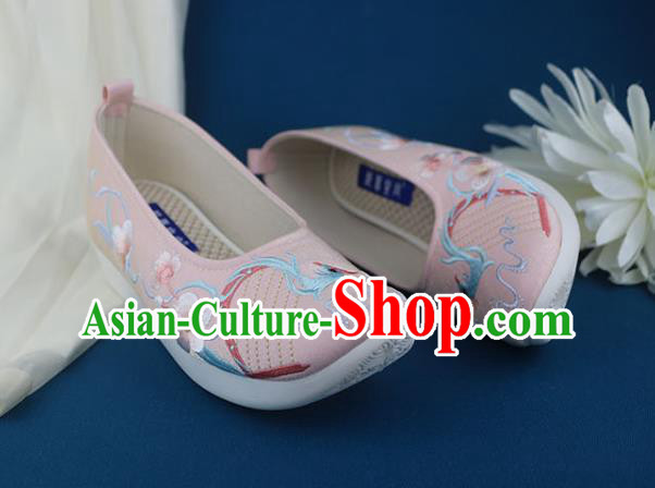 China Embroidered Pink Shoes Traditional Ming Dynasty Shoes Classical Dance Shoes