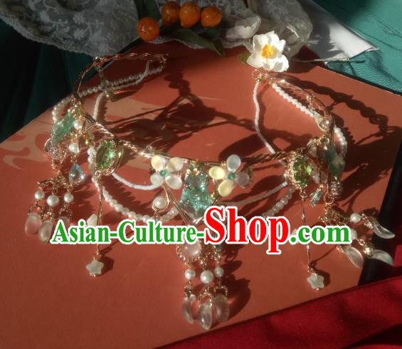 Chinese Traditional Hanfu Hair Accessories Ancient Princess Green Crystal Tassel Hair Clasp
