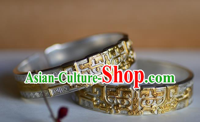 China National Silver Carving Bracelet Jewelry Traditional Handmade Bangle Accessories