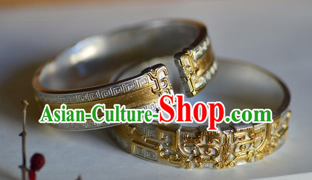 China National Silver Carving Bracelet Jewelry Traditional Handmade Bangle Accessories