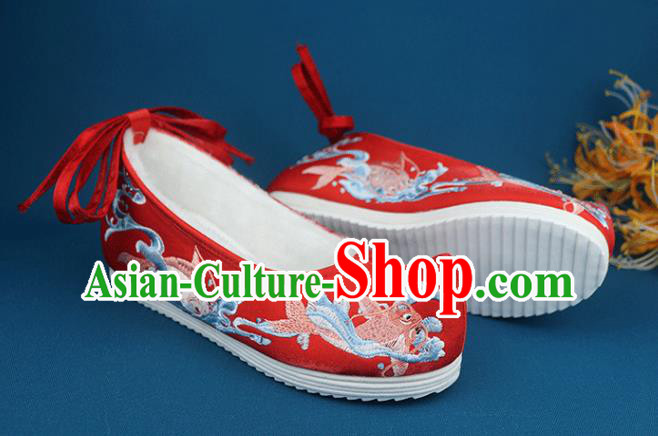 China Wedding Embroidered Red Cloth Shoes Handmade Traditional Shoes National Winter Shoes