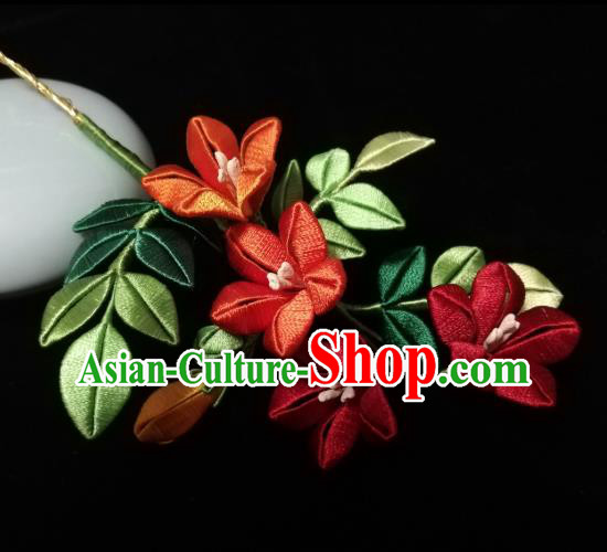 Chinese Traditional Trumpet Creeper Hairpin Hanfu Hair Accessories Ancient Princess Silk Flowers Hair Stick