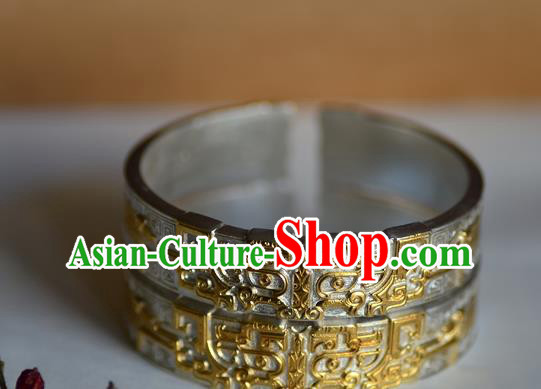 China National Silver Carving Bracelet Jewelry Traditional Handmade Bangle Accessories