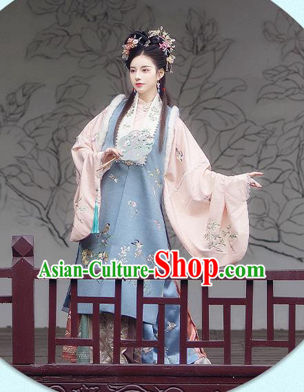China Ancient Ming Dynasty Palace Princess Historical Costumes Traditional Hanfu Embroidered Apparels Full Set