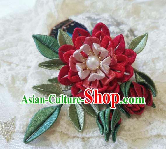 Chinese Traditional Red Silk Peony Hairpin Hanfu Hair Accessories Ancient Princess Hair Stick