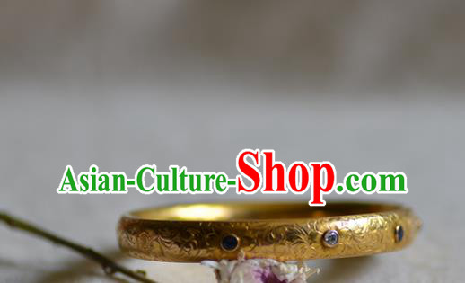 China National Golden Bracelet Jewelry Traditional Handmade Qing Dynasty Bangle Sapphire Accessories