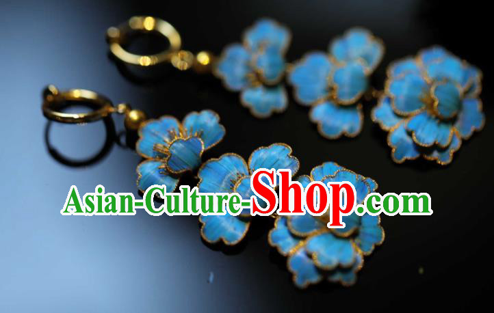 Chinese Traditional Qing Dynasty Earrings Accessories Ancient Empress Cloisonne Peony Ear Jewelry