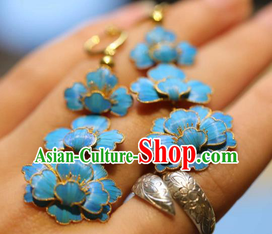 Chinese Traditional Qing Dynasty Earrings Accessories Ancient Empress Cloisonne Peony Ear Jewelry