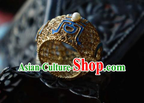 China National Cloisonne Ring Jewelry Traditional Filigree Accessories Handmade Qing Dynasty Pearls Circlet