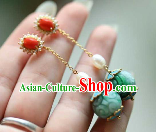 Chinese Traditional Pearls Earrings Accessories Ancient Empress Jade Ear Jewelry