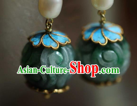 Chinese Traditional Pearls Earrings Accessories Ancient Empress Jade Ear Jewelry