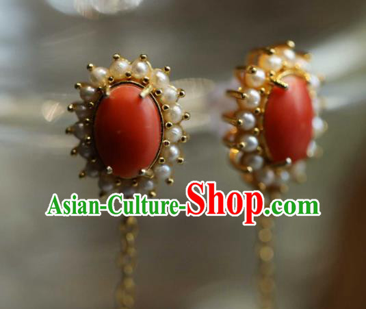 Chinese Traditional Pearls Earrings Accessories Ancient Empress Jade Ear Jewelry