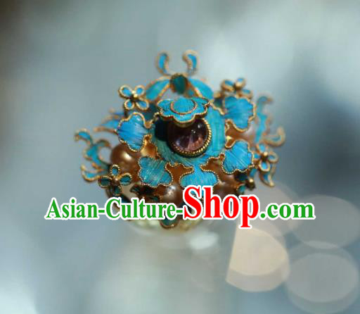 Chinese Traditional Qing Dynasty Cloisonne Earrings Accessories Ancient Empress Tourmaline Pearls Ear Jewelry