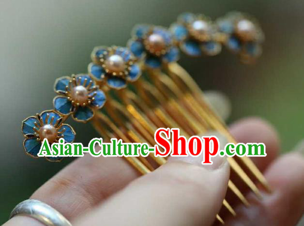 Chinese Traditional Ming Dynasty Pearls Plum Blossom Hairpin Handmade Hair Accessories Ancient Empress Hair Comb