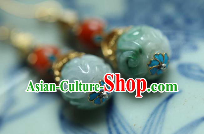 Chinese Ancient Qing Dynasty Ear Jewelry Traditional Court Jade Earrings Accessories