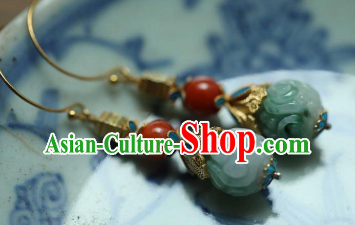 Chinese Ancient Qing Dynasty Ear Jewelry Traditional Court Jade Earrings Accessories