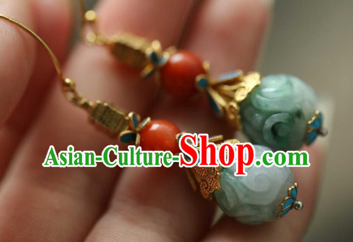 Chinese Ancient Qing Dynasty Ear Jewelry Traditional Court Jade Earrings Accessories