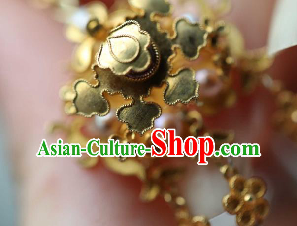 Chinese Traditional Amethyst Earrings Accessories Ancient Ming Dynasty Golden Plum Tassel Ear Jewelry