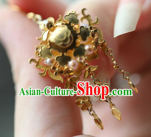 Chinese Traditional Amethyst Earrings Accessories Ancient Ming Dynasty Golden Plum Tassel Ear Jewelry