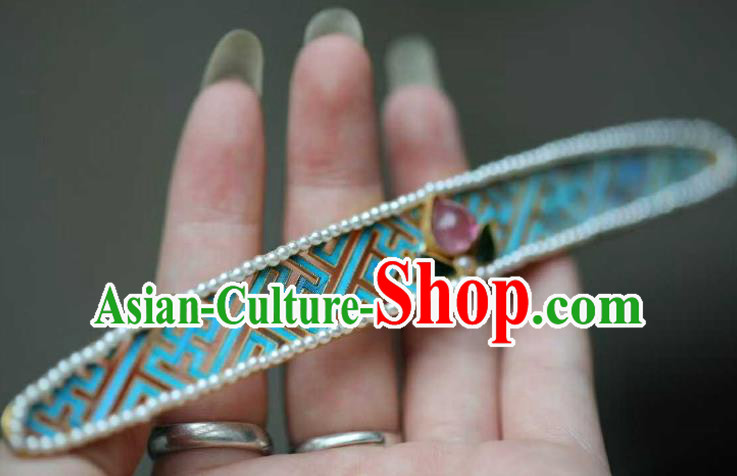 Chinese Ancient Empress Pearls Hair Crown Handmade Hair Accessories Traditional Ming Dynasty Tourmaline Hairpin