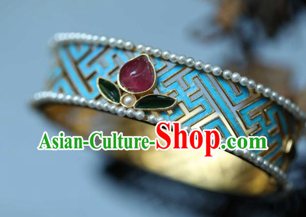 China National Tourmaline Bracelet Jewelry Traditional Cloisonne Accessories Handmade Qing Dynasty Pearls Bangle