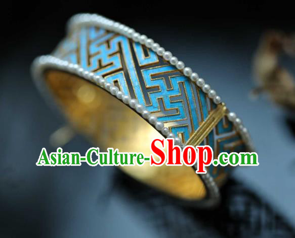 China National Tourmaline Bracelet Jewelry Traditional Cloisonne Accessories Handmade Qing Dynasty Pearls Bangle