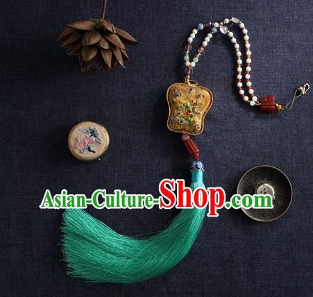 China Traditional Ming Dynasty Blueing Waist Jewelry Accessories National Green Tassel Pendant