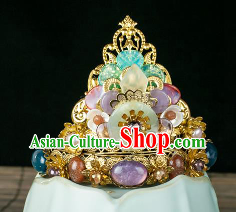 Chinese Traditional Ming Dynasty Gems Hairpin Ancient Court Woman Amethyst Hair Crown