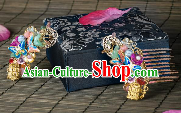 Chinese Ancient Palace Lady Cloisonne Butterfly Hair Comb Traditional Ming Dynasty Golden Hairpin