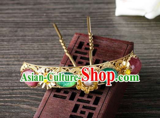Chinese Ancient Court Princess Hair Accessories Traditional Ming Dynasty Palace Lady Chrysoprase Hairpin