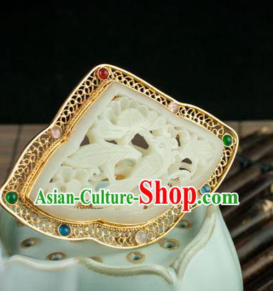 Chinese Ancient Empress Gems Hairpin Traditional Ming Dynasty Jade Carving Plum Hair Crown