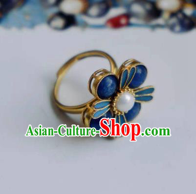 China Ancient Qing Dynasty Imperial Consort Ring Jewelry Traditional Handmade Sapphire Circlet Accessories