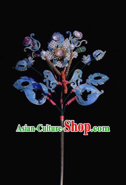 Chinese Ancient Court Empress Pearls Hairpin Traditional Qing Dynasty Imperial Concubine Cloisonne Hair Stick