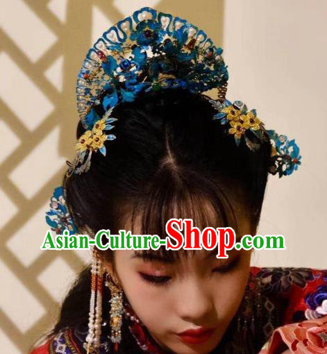 Chinese Ancient Court Queen Hair Jewelry Traditional Qing Dynasty Imperial Empress Cloisonne Hair Crown