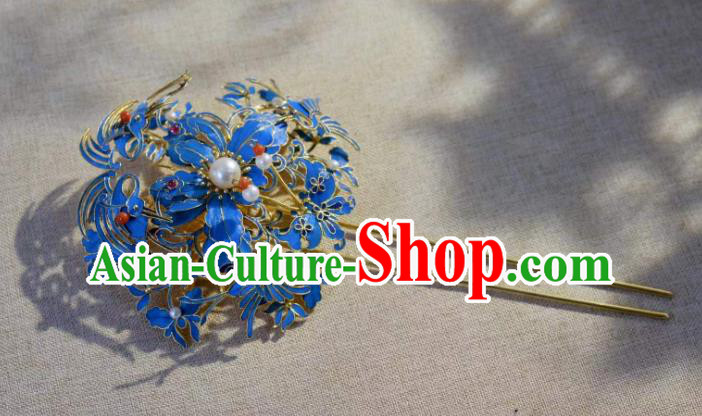 Chinese Traditional Qing Dynasty Empress Cloisonne Hairpin Ancient Court Queen Pearls Hair Jewelry