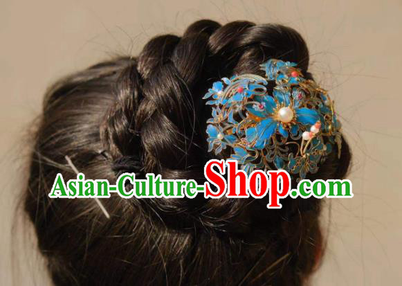 Chinese Traditional Qing Dynasty Empress Cloisonne Hairpin Ancient Court Queen Pearls Hair Jewelry