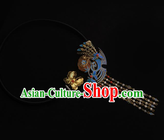 China Traditional Phoenix Tassel Necklace Jewelry Accessories Qing Dynasty Golden Butterfly Necklet Pendant