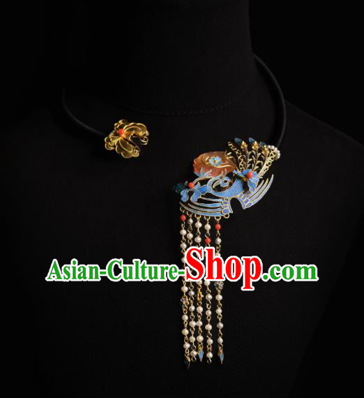 China Traditional Phoenix Tassel Necklace Jewelry Accessories Qing Dynasty Golden Butterfly Necklet Pendant