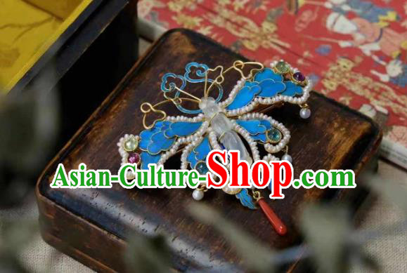China Ancient Qing Dynasty Court Jewelry Traditional Handmade Pearls Dragonfly Brooch Accessories